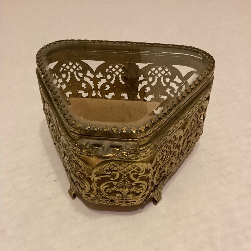 Vintage Gold Plated Filigree Metal Jewelry Form 1950